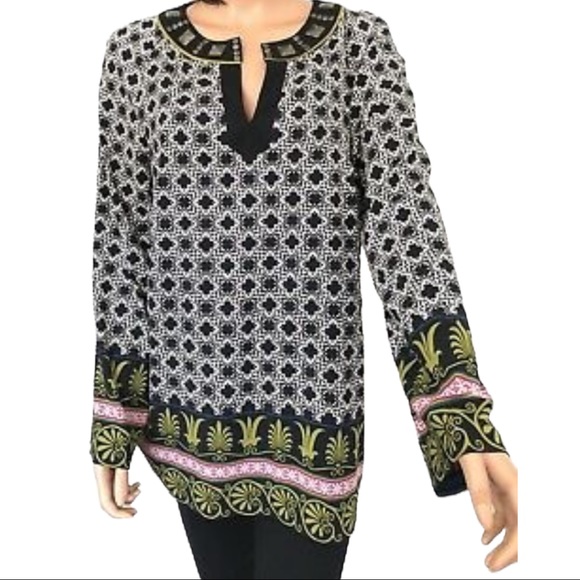 Nicole by Nicole Miller Tops - Nicole by Nicole Miller Large Tunic Top Studded V-neck Multi Color And Patterns